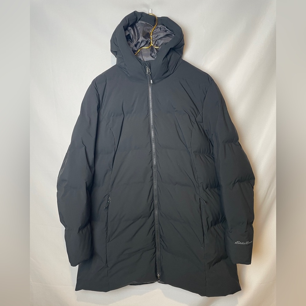 EDDIE BAUER GOOSE DOWN PARKA Black Insulated Hooded Long Coat Winter Women’s XXL